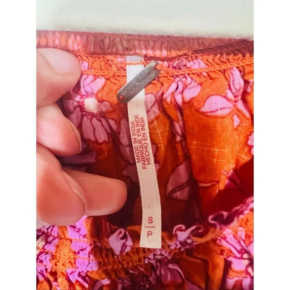 Free People Miss Daisy Heat Wave Combo Top Orange Pink Floral Sz S Ruffle Should